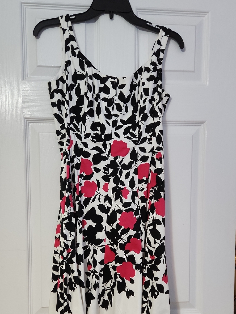 Nine West Black & White Floral Midi Dress with Pink Blooms